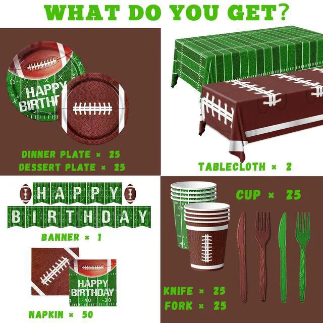 Alt view image 6 of 6 - Football Birthday Party Decorations Football Plates Napkins Tablecloth Banner Football Party Supplies Tableware Set for Football Game Day Tailgate Party Decorations, Serve 25