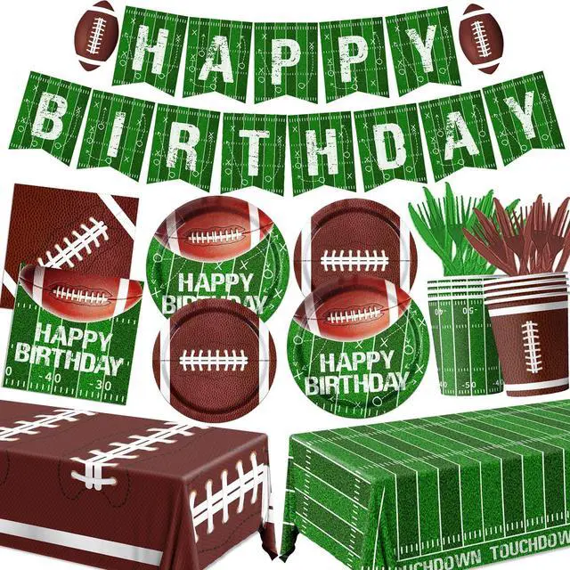 Main image of Football Birthday Party Decorations Football Plates Napkins Tablecloth Banner Football Party Supplies Tableware Set for Football Game Day Tailgate Party Decorations, Serve 25