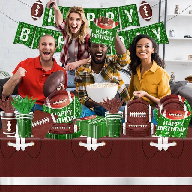 Alt view image 3 of 6 - Football Birthday Party Decorations Football Plates Napkins Tablecloth Banner Football Party Supplies Tableware Set for Football Game Day Tailgate Party Decorations, Serve 25
