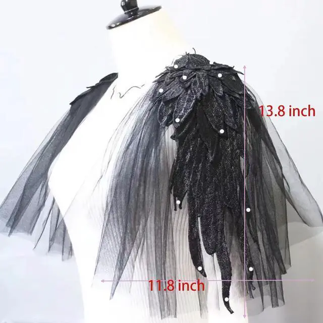 Alt view image 2 of 5 - Black Lace Epaulette Fashion Shoulder Pad White False Sleeve Dress Shawl Wedding Performance Catwalk DIY Epaulettes (A Pair) (Black)