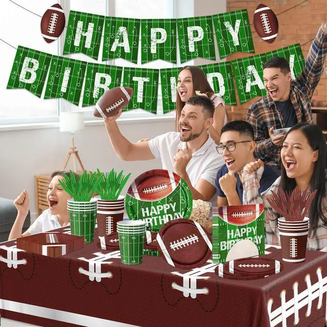 Alt view image 4 of 6 - Football Birthday Party Decorations Football Plates Napkins Tablecloth Banner Football Party Supplies Tableware Set for Football Game Day Tailgate Party Decorations, Serve 25