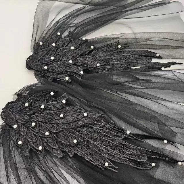Alt view image 5 of 5 - Black Lace Epaulette Fashion Shoulder Pad White False Sleeve Dress Shawl Wedding Performance Catwalk DIY Epaulettes (A Pair) (Black)