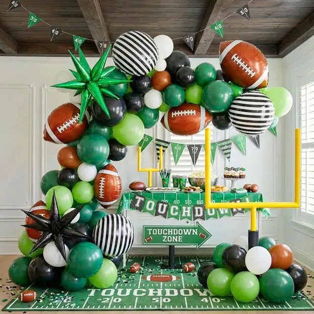 Main image of Football Balloon Arch Kit 122Pcs - Dark Green Brown Black Balloon Garland with Self-Standing Goal Post & Star Foil Balloons for Sunday Game, Touchdown Sports Theme Birthday, Tailgate Decorations