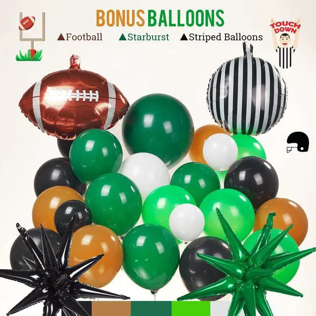 Alt view image 3 of 5 - Football Balloon Arch Kit 122Pcs - Dark Green Brown Black Balloon Garland with Self-Standing Goal Post & Star Foil Balloons for Sunday Game, Touchdown Sports Theme Birthday, Tailgate Decorations