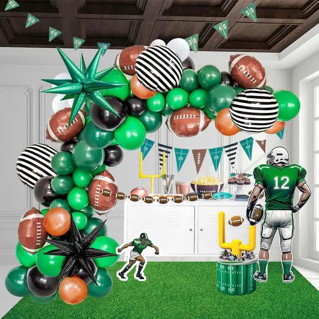 Alt view image 5 of 5 - Football Balloon Arch Kit 122Pcs - Dark Green Brown Black Balloon Garland with Self-Standing Goal Post & Star Foil Balloons for Sunday Game, Touchdown Sports Theme Birthday, Tailgate Decorations