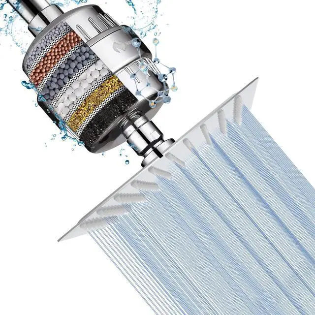 Main image of Square Shower Head and 15 Stage Shower Filter Combo, High Pressure Filtered Head for Hard Water, Improves the Condition of Your Skin, Hair (Chrome Finish)