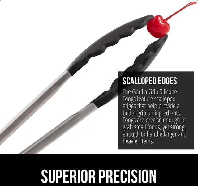 Alt view image 3 of 7 - Stainless Steel BPA-Free Kitchen Tongs for Cooking, 9+12 Inch, Heat Resistant BBQ Tong Set of 2, Non Scratch Silicone Tip for Pan, Strong Grip, Grab Food, Toss Salad, Pull Lock, Black