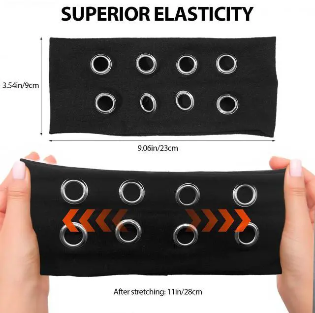 Alt view image 2 of 7 - 4 Pack Y2K Punk Hollow Metal Headbands - Wide Hairband with Grommet Eyelet Design, Leopard Print Elastic Bands - Retro Fashion Accessories for Girls, Women, Festival, Street & Daily Wear(A)