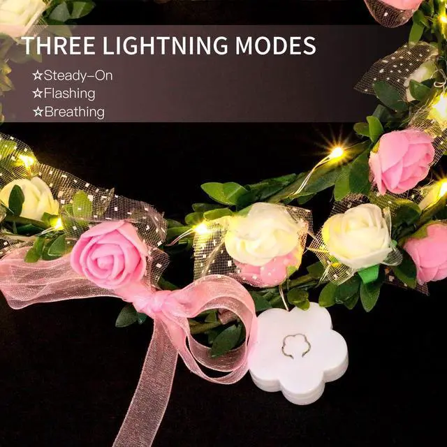 Alt view image 3 of 6 - 4 Pack Light Up Flower Headband - LED Floral Head Crown for Wedding, Festival and Party - 4 Pieces