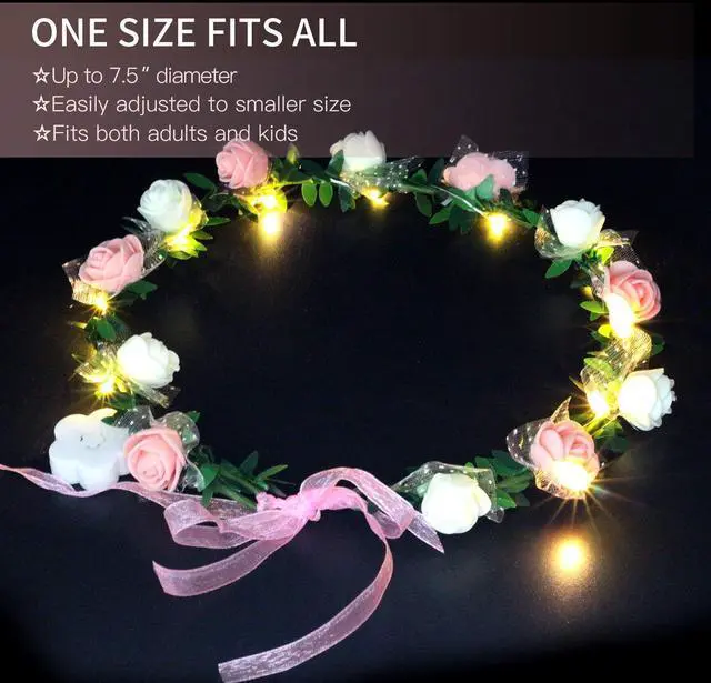 Alt view image 2 of 6 - 4 Pack Light Up Flower Headband - LED Floral Head Crown for Wedding, Festival and Party - 4 Pieces