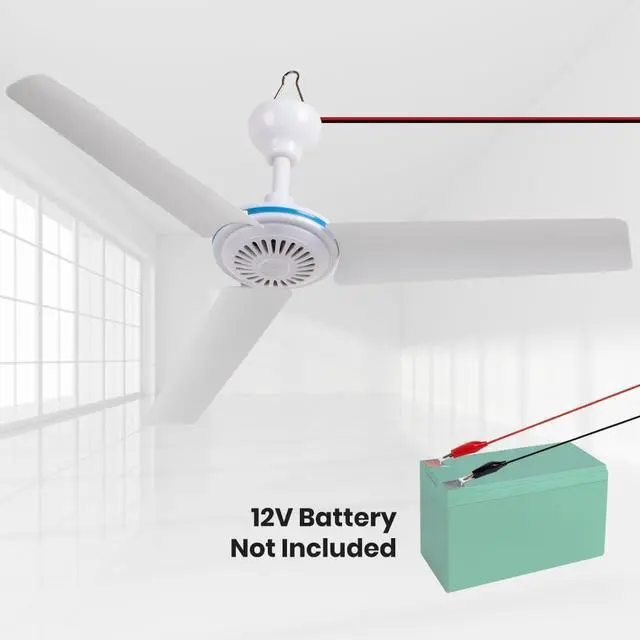 Alt view image 2 of 5 - DC 12V Portable Ceiling Fan 19.7Mini Hanging Ceiling Fan Camping Tent Fans for Outdoor RV Gazebo, Battery Powered Ceiling Fan Silent Design