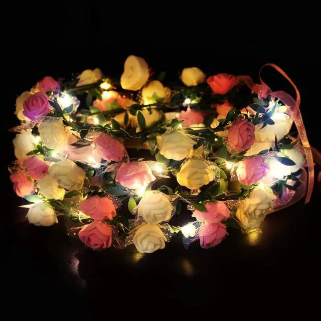 Alt view image 4 of 6 - 4 Pack Light Up Flower Headband - LED Floral Head Crown for Wedding, Festival and Party - 4 Pieces