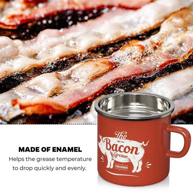 Alt view image 6 of 7 - Mini Bacon Grease Container With Strainer - 15OZ Enamel Grease Saver, Farmhouse Bacon Grease Keeper For Kitchen Fat Storage, Dishwasher Safe-Red