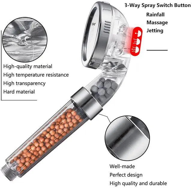Alt view image 3 of 5 - Shower Head, Filter Filtration High Pressure Water Saving 3 Mode Function Spray Handheld Showerheads for Dry Skin & Hair