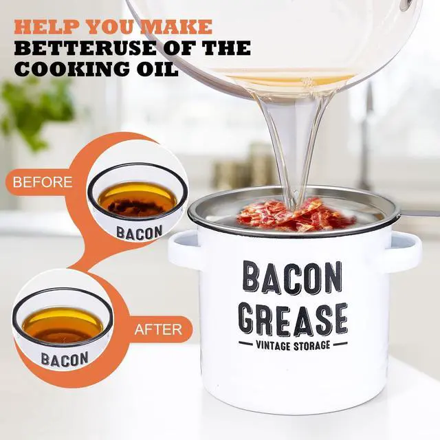 Alt view image 4 of 7 - Bacon Grease Container with Strainer - Large 46OZ Kitchen Oil Storage Can, Food Saver Bin with Lid | Farmhouse Cooking Pot Keeper Collector, Dishwasher Safe-White
