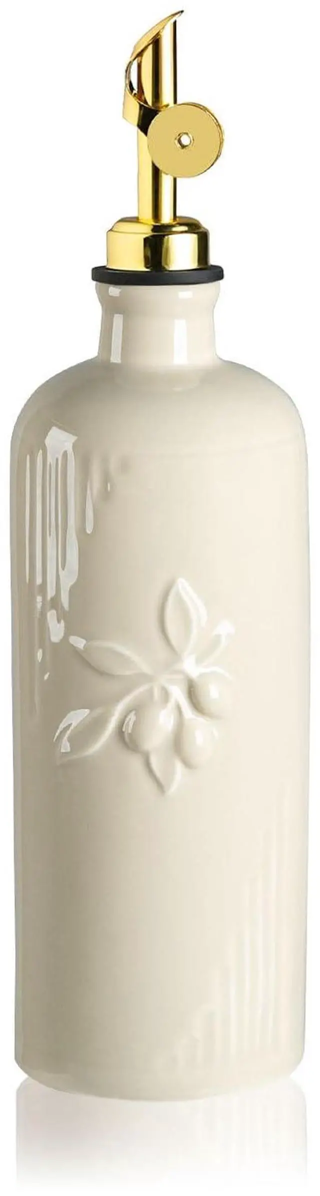 Main image of Ceramic Olive Oil Dispenser Bottle for Kitchen Counter, 20 oz Oil Dispenser with Gold Spout, Avocado Oil Cruet for EVOO, Vinegar, Oil Container for Cooking, Pack of 1 (Beige)