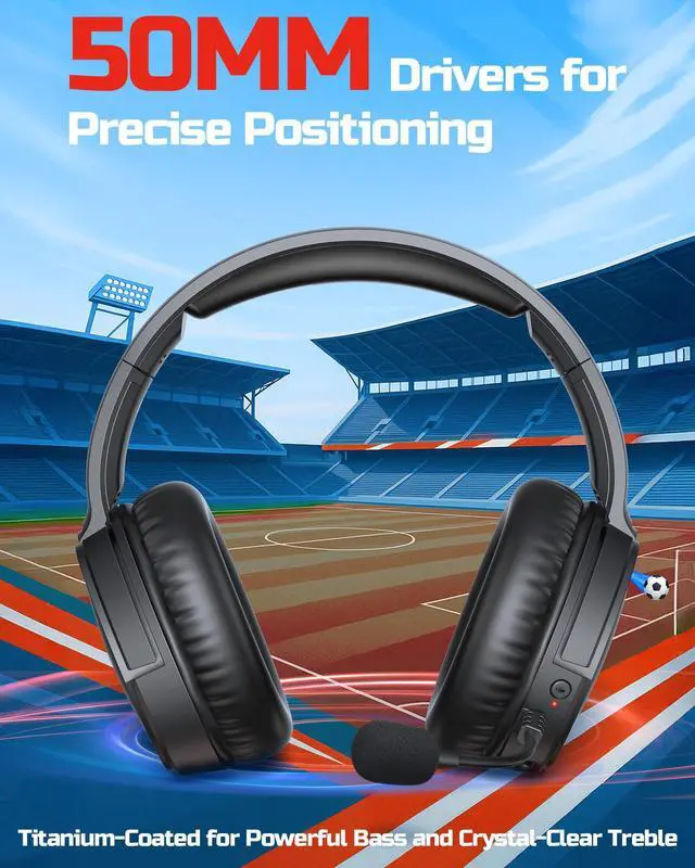 Alt view image 3 of 5 - Wireless Gaming Headset with Mic, Lightweight Over-Ear Gaming Headphones Comfort for Long Gaming Sessions, Low Latency Wireless + Bluetooth, Noise Cancelling Mic, 50mm Drivers, 40H Battery