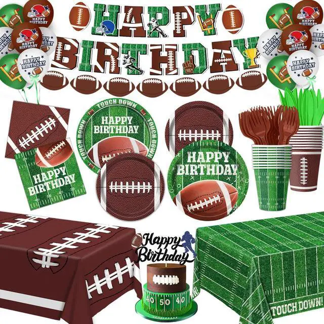 Main image of Football Birthday Party Decorations, Football Party Supplies Includes Plates, Napkins, Cups, Banner, Balloons, Tablecloth for Football Birthday Party Football Game Day, Serve 20