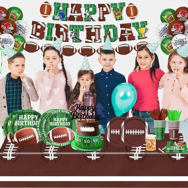 Alt view image 3 of 4 - Football Birthday Party Decorations, Football Party Supplies Includes Plates, Napkins, Cups, Banner, Balloons, Tablecloth for Football Birthday Party Football Game Day, Serve 20