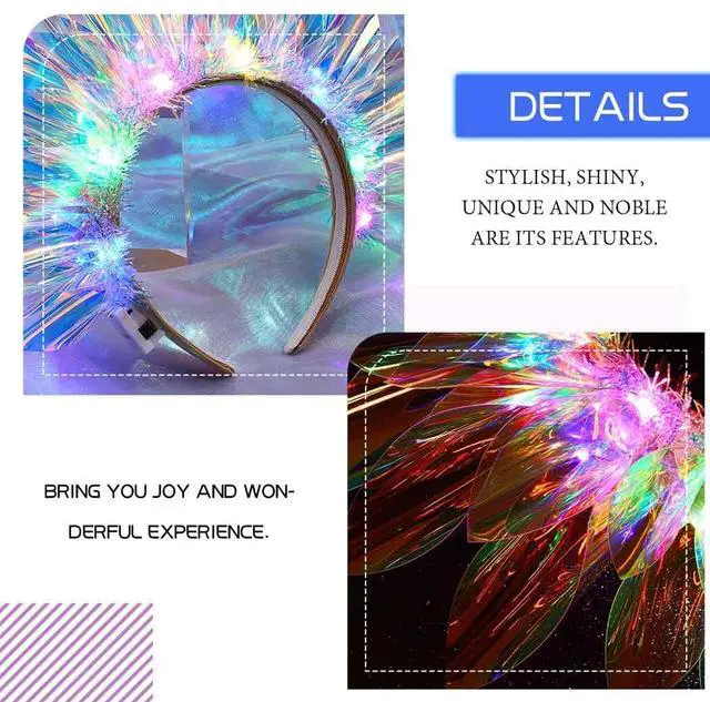 Alt view image 5 of 7 - Light Up Crown Led Headband Glow Birthday Headpiece Rave Costume Hair Accessories for Women