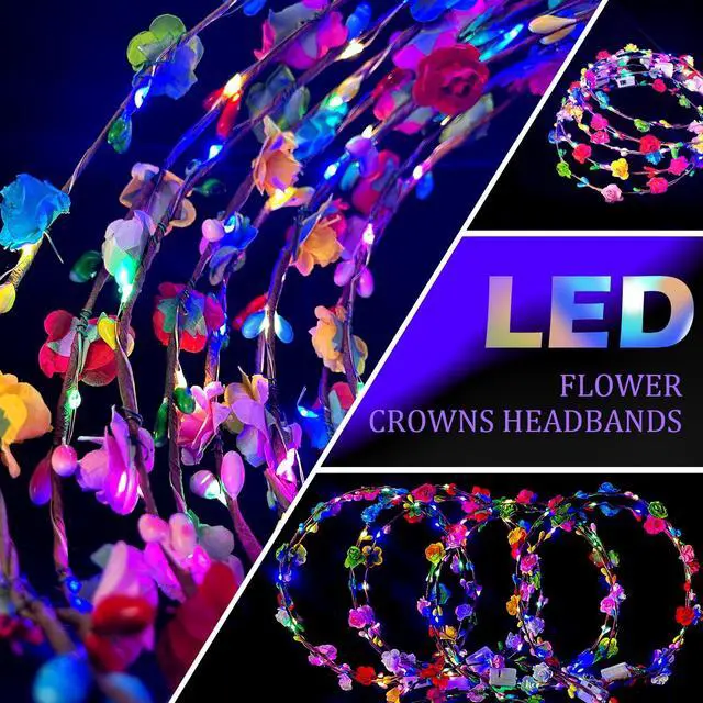 Alt view image 4 of 7 - 20 Pcs LED Flower Crowns Headbands,flower crowns,flower crowns for womendiademas con luces led para fiestaslight up headband for Wedding Beach Party Birthday Cosplay Halloween Christmas Day