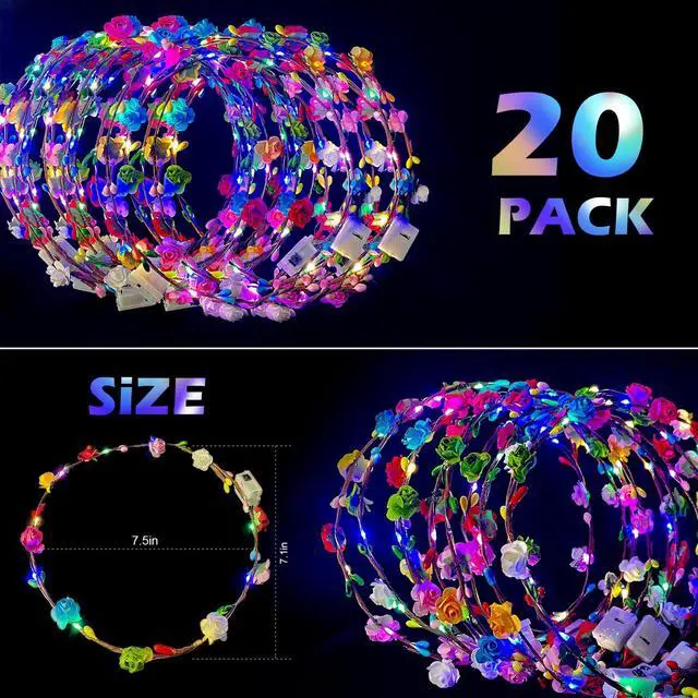 Alt view image 2 of 7 - 20 Pcs LED Flower Crowns Headbands,flower crowns,flower crowns for womendiademas con luces led para fiestaslight up headband for Wedding Beach Party Birthday Cosplay Halloween Christmas Day