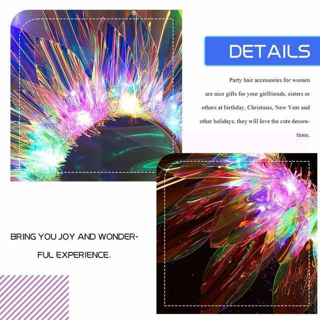 Alt view image 5 of 5 - Light Up Headband Led Crown Headbands Glow Rave Headpiece Flashing Costume Hair Accessories for Women