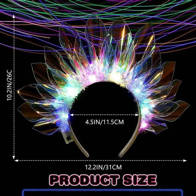 Alt view image 3 of 5 - Light Up Headband Led Crown Headbands Glow Rave Headpiece Flashing Costume Hair Accessories for Women