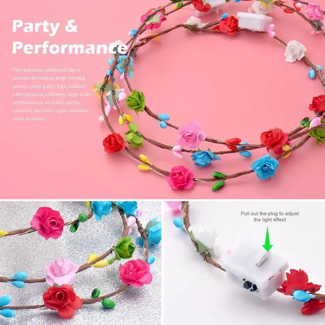 Alt view image 5 of 7 - 20 Pcs LED Flower Crowns Headbands,flower crowns,flower crowns for womendiademas con luces led para fiestaslight up headband for Wedding Beach Party Birthday Cosplay Halloween Christmas Day