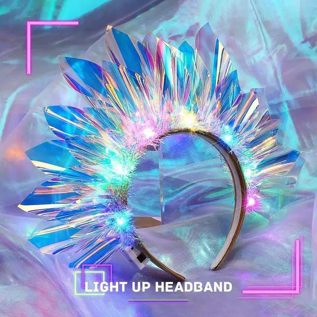 Alt view image 2 of 5 - Light Up Headband Led Crown Headbands Glow Rave Headpiece Flashing Costume Hair Accessories for Women