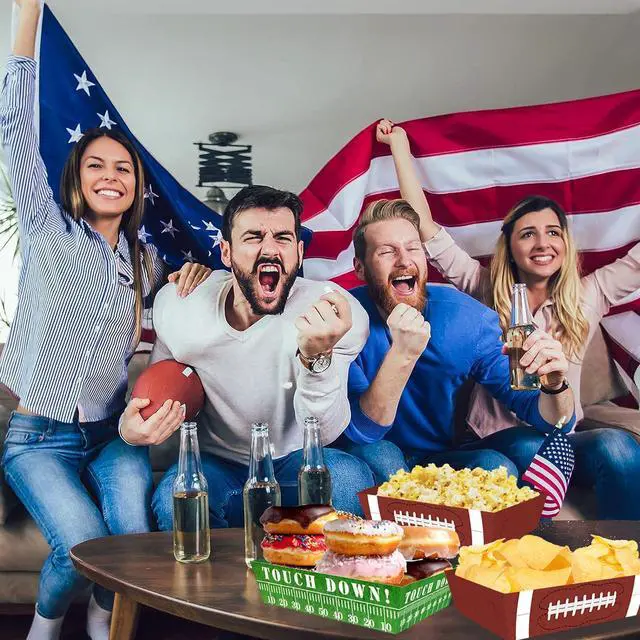 Alt view image 2 of 4 - 50Pcs Football Party Favors & Supplies - Paper Food Tray, Disposable Serving Boats for Football Birthday Party & Superbowl Decor