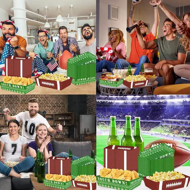 Alt view image 4 of 4 - 50Pcs Football Party Favors & Supplies - Paper Food Tray, Disposable Serving Boats for Football Birthday Party & Superbowl Decor