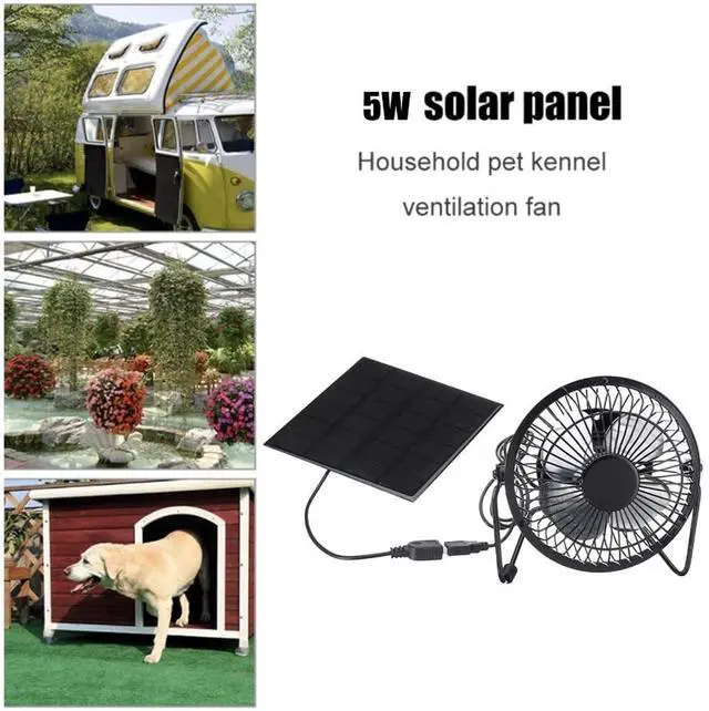Alt view image 7 of 7 - 5W Solar Panel Fan with USB Output - Portable Ventilation System for Greenhouses, Sheds & Pet Houses, Automatic Cooling Adjusts to Sunlight Intensity