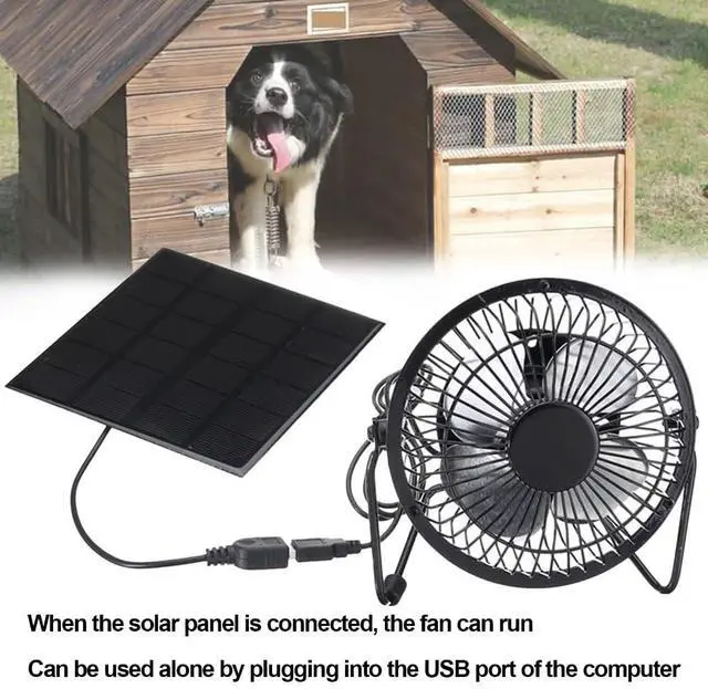 Alt view image 6 of 7 - 5W Solar Panel Fan with USB Output - Portable Ventilation System for Greenhouses, Sheds & Pet Houses, Automatic Cooling Adjusts to Sunlight Intensity