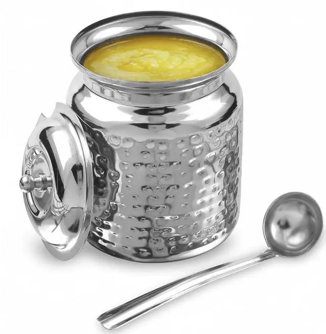 Main image of Stainless Steel Hammered Oil and Ghee Container for Kitchen I Multipurpose Oil Container with Lid I Capacity of 17 oz