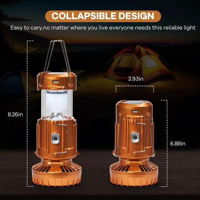 Alt view image 3 of 4 - 5-in-1 Solar Light and Fan (Gold) - Rechargeable Lantern with Phone Charger & Portable Power for Hurricane, Emergency, Camping, Power Outage