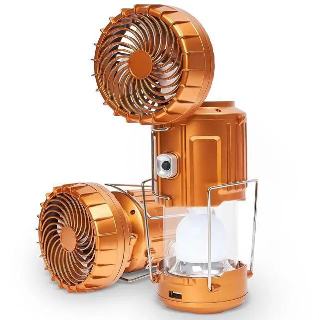 Main image of 5-in-1 Solar Light and Fan (Gold) - Rechargeable Lantern with Phone Charger & Portable Power for Hurricane, Emergency, Camping, Power Outage