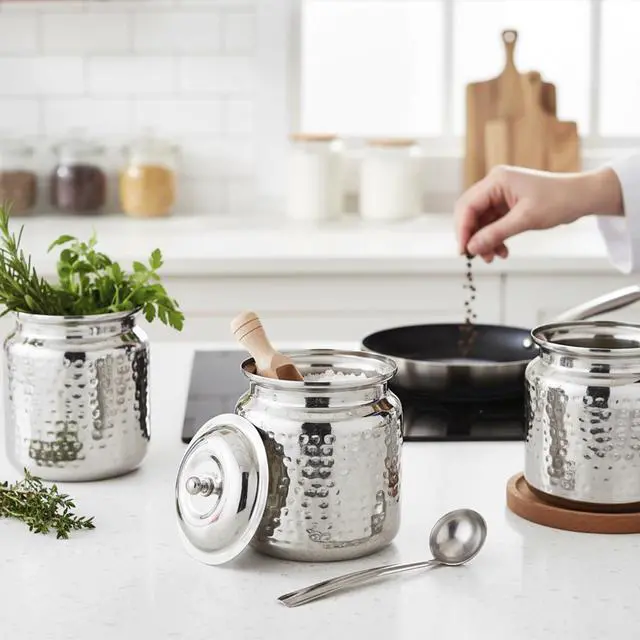 Alt view image 5 of 7 - Stainless Steel Hammered Oil and Ghee Container for Kitchen I Multipurpose Oil Container with Lid I Capacity of 17 oz