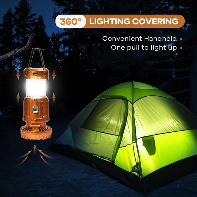 Alt view image 2 of 4 - 5-in-1 Solar Light and Fan (Gold) - Rechargeable Lantern with Phone Charger & Portable Power for Hurricane, Emergency, Camping, Power Outage