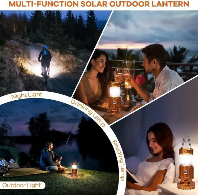 Alt view image 4 of 4 - 5-in-1 Solar Light and Fan (Gold) - Rechargeable Lantern with Phone Charger & Portable Power for Hurricane, Emergency, Camping, Power Outage