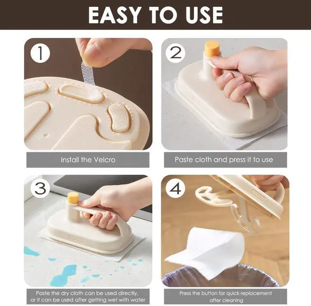 Alt view image 3 of 5 - Magic Brush with 200 Disposable Cleaning Cloth, Kitchen Wipe with Replaceable Thin Rag, Household Brush with Handle for Home
