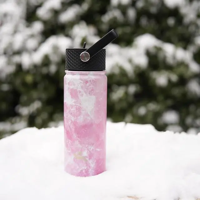 Alt view image 5 of 6 - 22oz Stainless Steel Bottles with 3 Lids Sport Insulated Water Bottle,Marble Blossom