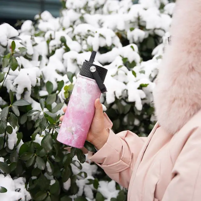 Alt view image 6 of 6 - 22oz Stainless Steel Bottles with 3 Lids Sport Insulated Water Bottle,Marble Blossom