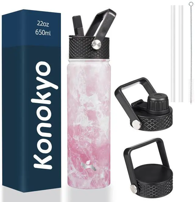 Main image of 22oz Stainless Steel Bottles with 3 Lids Sport Insulated Water Bottle,Marble Blossom