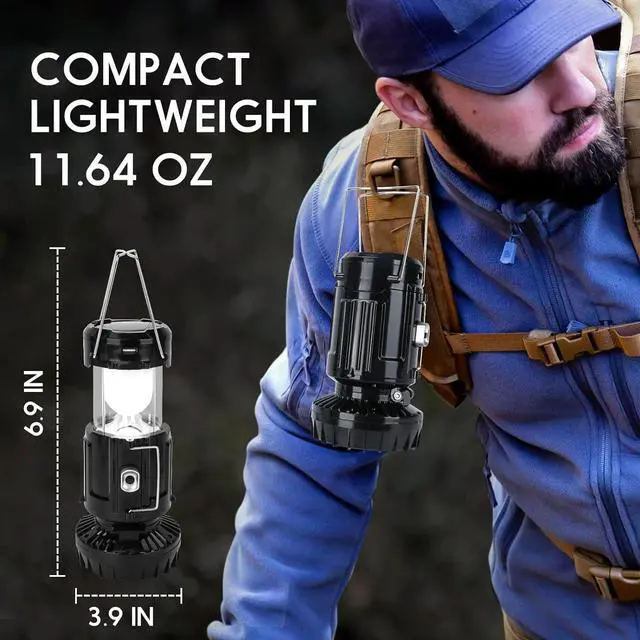 Alt view image 3 of 5 - 2026 Upgrade Solar Portable Lantern Rechargeable Fan - Collapsible Lightweight LED Camping Lantern for Power Outages Flashlight Survival Kits for Outdoor Tent Emergency Essentials Cool Gifts for Men