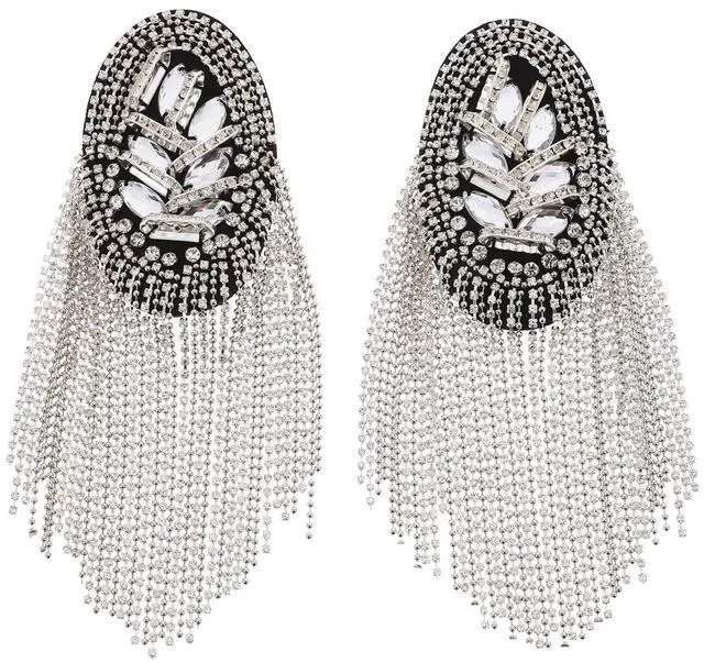 Main image of Accessories Silver Rhinestone Shoulder Pads for Women Fringe Epaulets for Suit Decoration Lightweight Shoulder Jewelry with Tassel Design