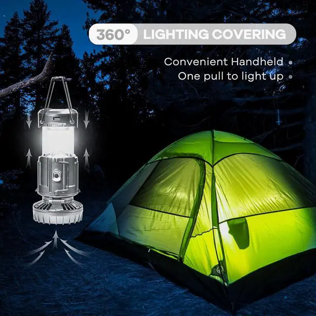 Alt view image 2 of 6 - Solar Camping Lantern with Fan & Phone Charger, Portable Rechargeable Power for Hurricanes, Emergency, Power Outage and Camping Gear, Silver