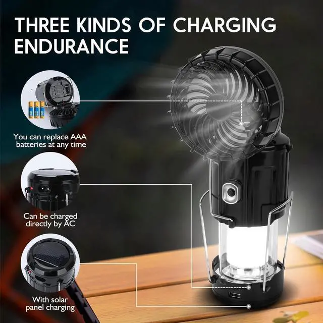 Alt view image 2 of 5 - 2026 Upgrade Solar Portable Lantern Rechargeable Fan - Collapsible Lightweight LED Camping Lantern for Power Outages Flashlight Survival Kits for Outdoor Tent Emergency Essentials Cool Gifts for Men