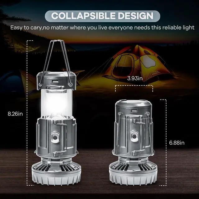 Alt view image 5 of 6 - Solar Camping Lantern with Fan & Phone Charger, Portable Rechargeable Power for Hurricanes, Emergency, Power Outage and Camping Gear, Silver