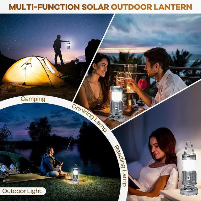 Alt view image 6 of 6 - Solar Camping Lantern with Fan & Phone Charger, Portable Rechargeable Power for Hurricanes, Emergency, Power Outage and Camping Gear, Silver